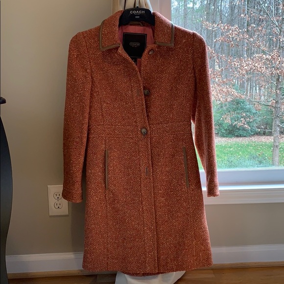 Coach | Jackets & Coats | Coach Orange Tweed And Brown Leather  display picture 1